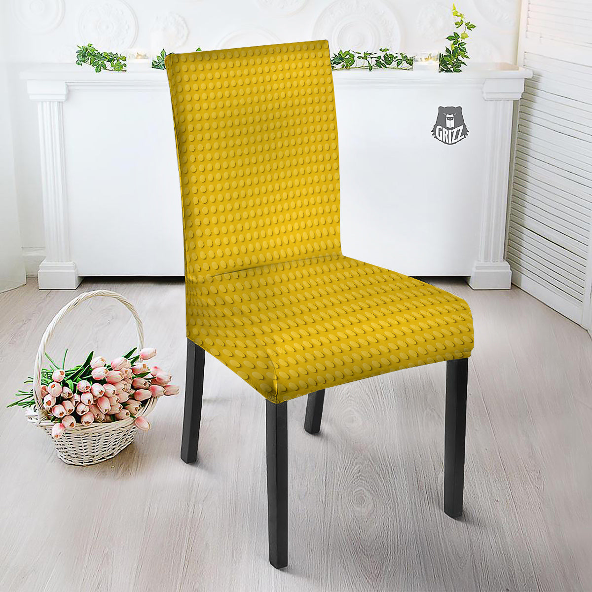 Plastic Building Blocks Yellow Print Pattern Dining Chair Slipcover-grizzshop