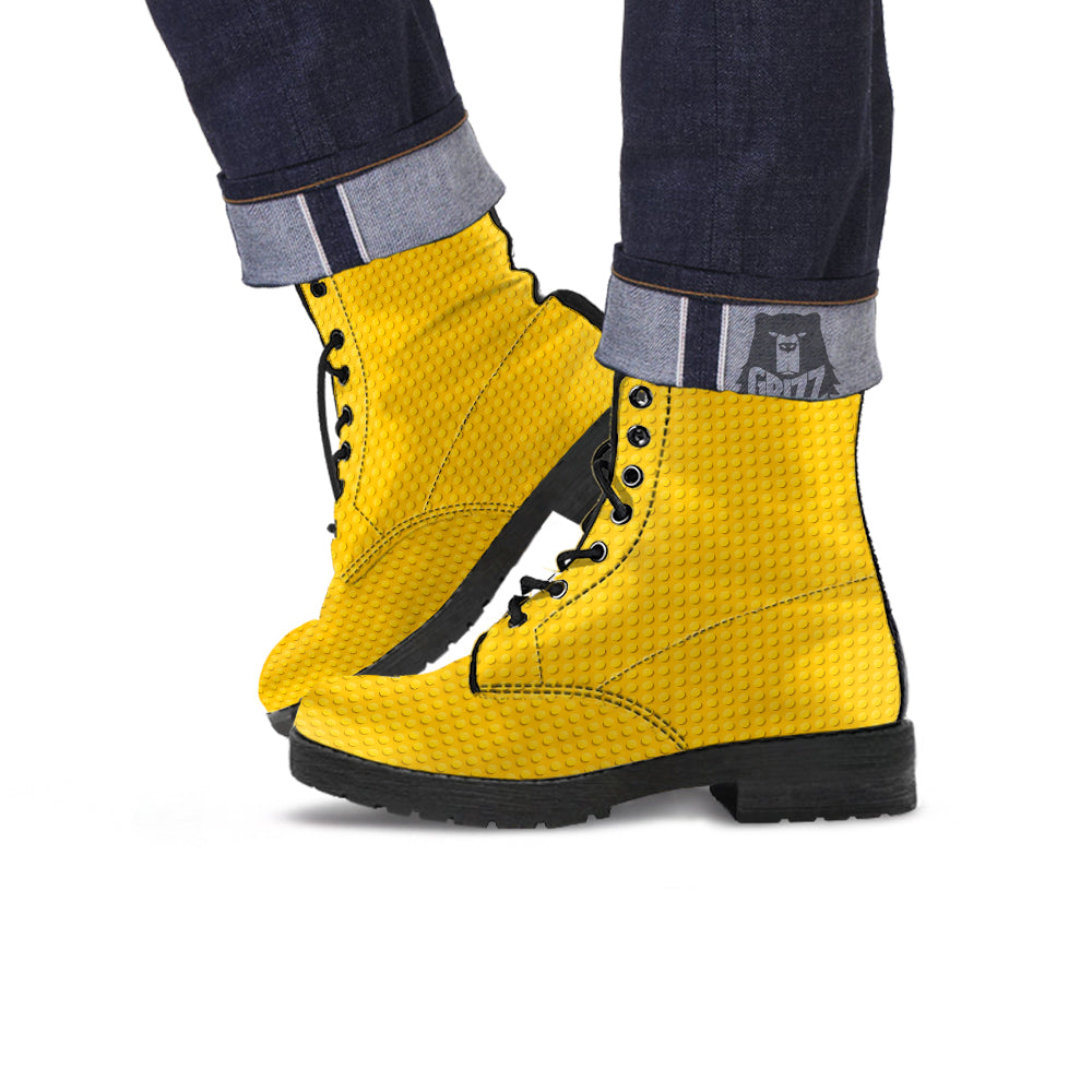 Plastic Building Blocks Yellow Print Pattern Leather Boots-grizzshop