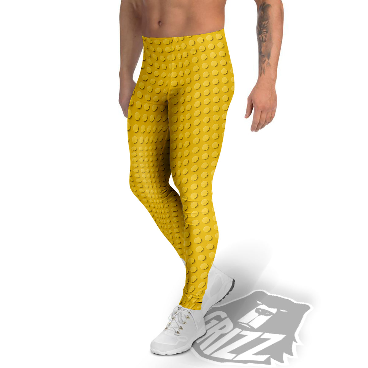 Plastic Building Blocks Yellow Print Pattern Men's Leggings-grizzshop