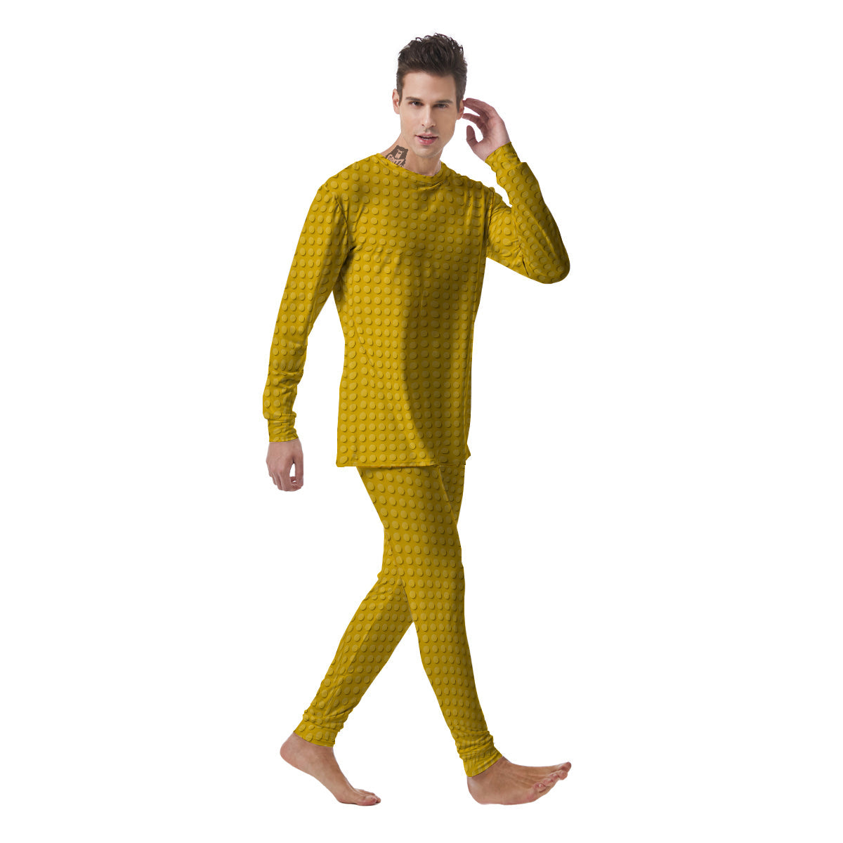 Plastic Building Blocks Yellow Print Pattern Men's Pajamas-grizzshop