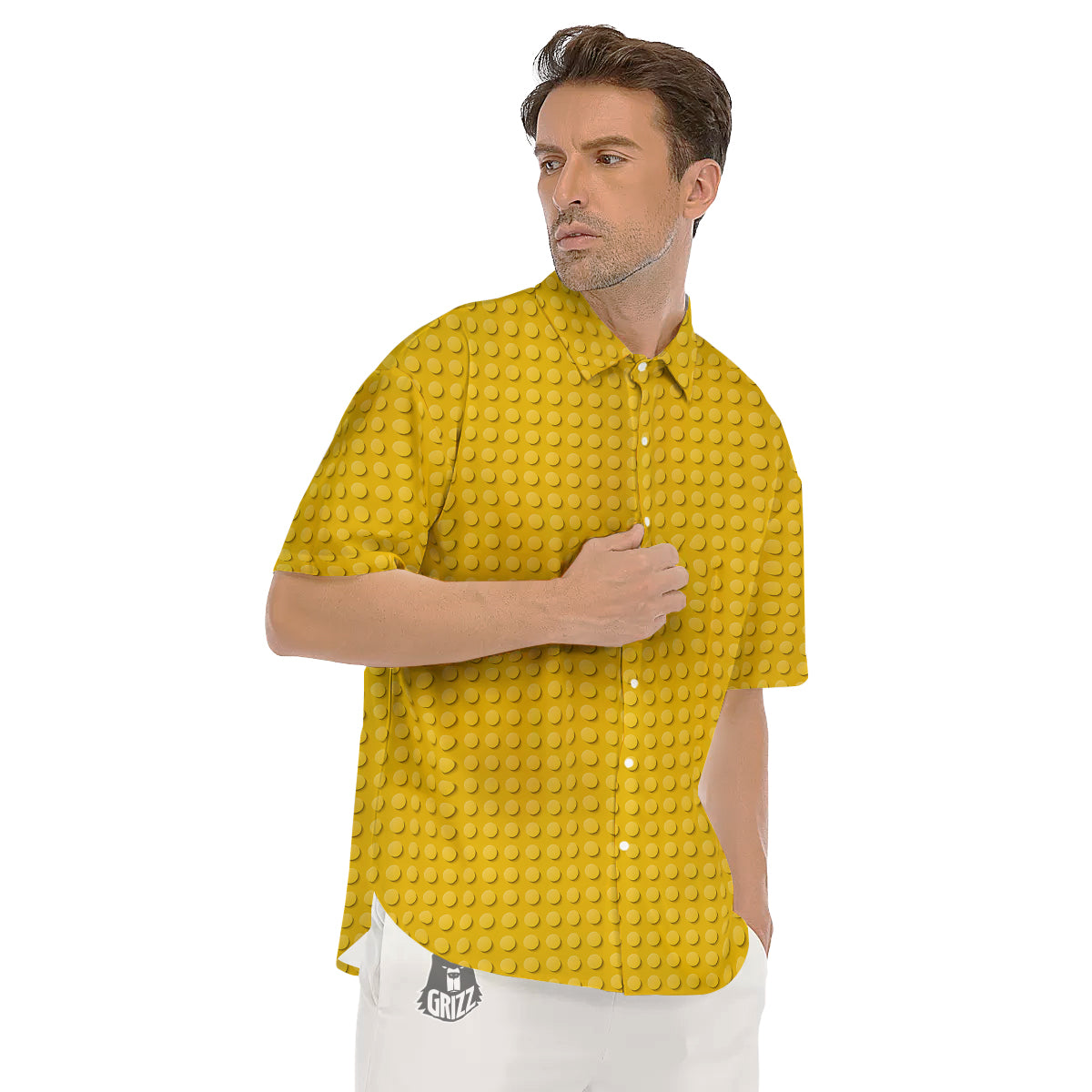Plastic Building Blocks Yellow Print Pattern Men's Short Sleeve Shirts-grizzshop