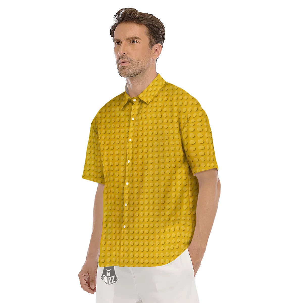Plastic Building Blocks Yellow Print Pattern Men's Short Sleeve Shirts-grizzshop