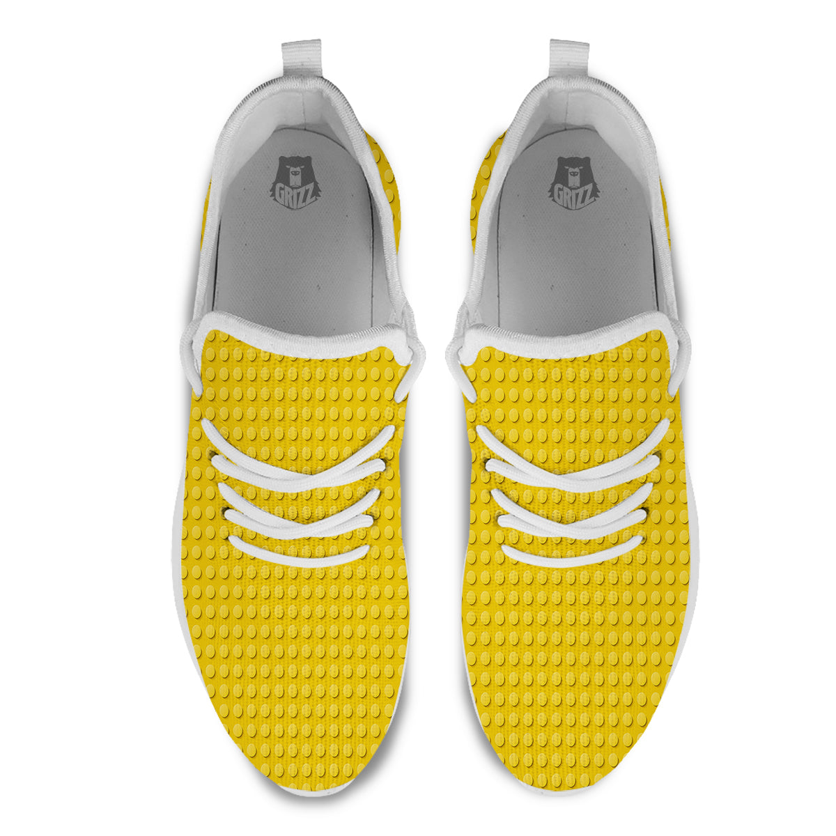 Plastic Building Blocks Yellow Print Pattern White Athletic Shoes-grizzshop