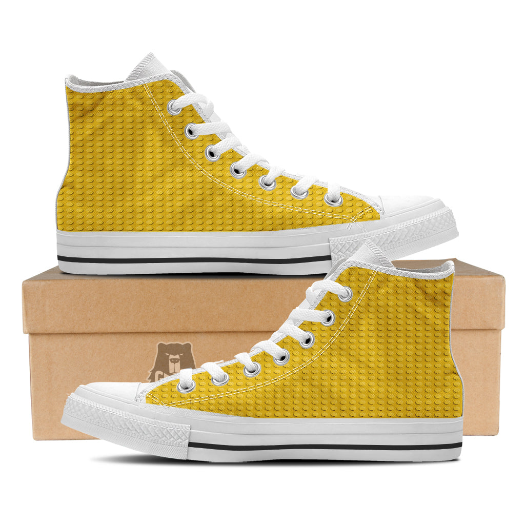 Plastic Building Blocks Yellow Print Pattern White High Top Shoes-grizzshop