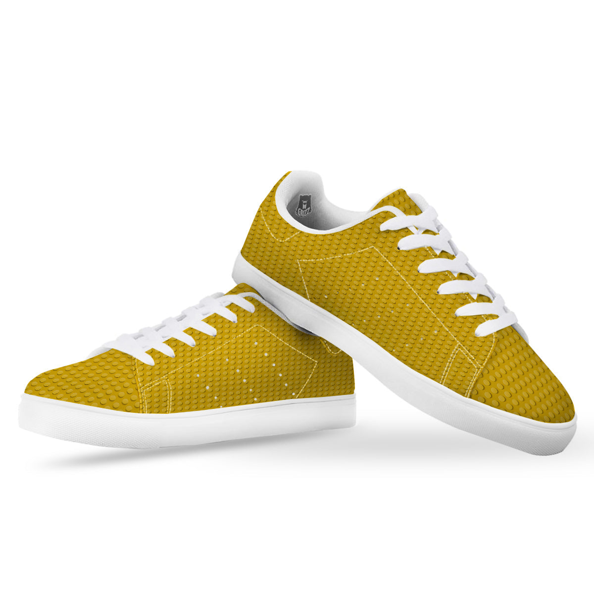 Plastic Building Blocks Yellow Print Pattern White Low Top Sneakers-grizzshop