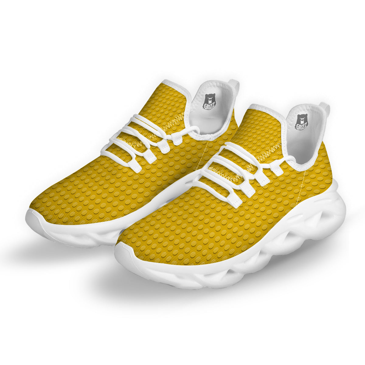 Plastic Building Blocks Yellow Print Pattern White Running Shoes-grizzshop