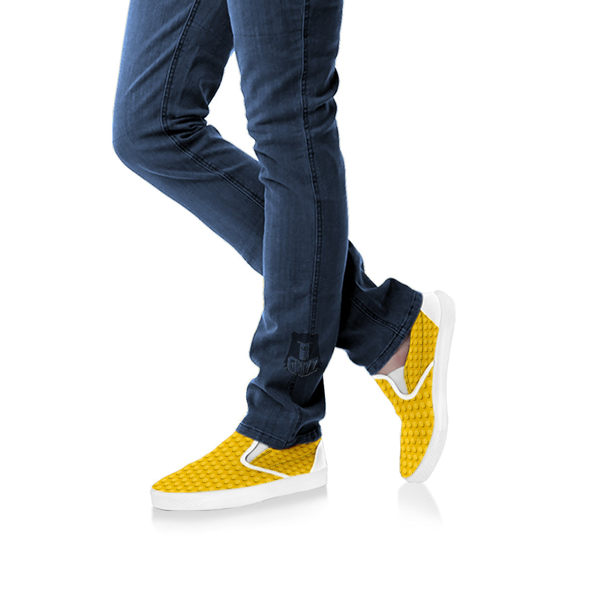 Plastic Building Blocks Yellow Print Pattern White Slip On Shoes-grizzshop