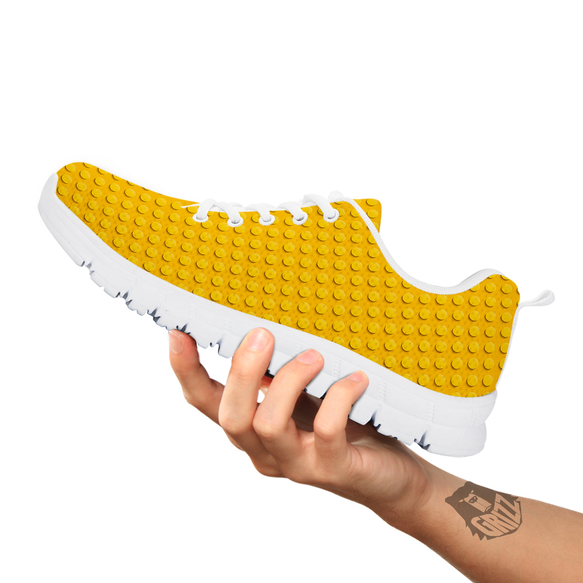 Plastic Building Blocks Yellow Print Pattern White Sneaker-grizzshop