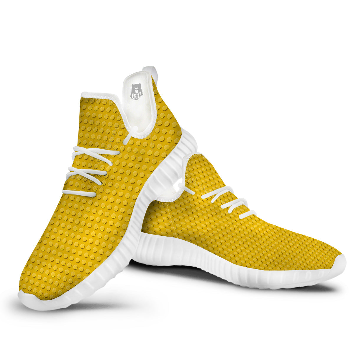 Plastic Building Blocks Yellow Print Pattern White Walking Shoes-grizzshop