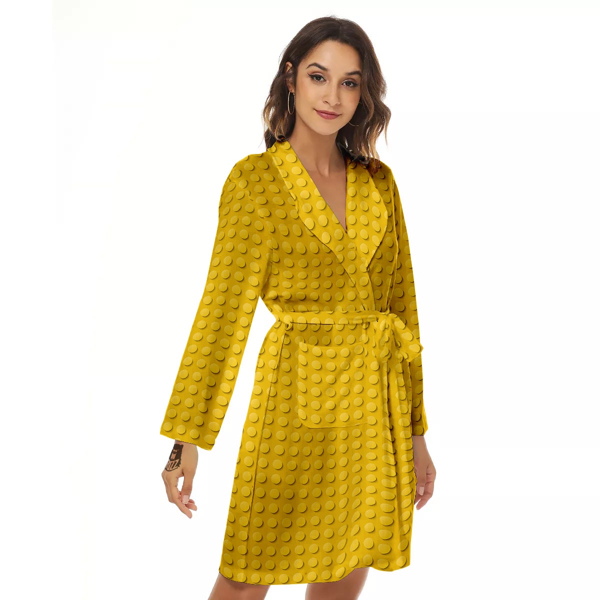 Plastic Building Blocks Yellow Print Pattern Women's Robe-grizzshop