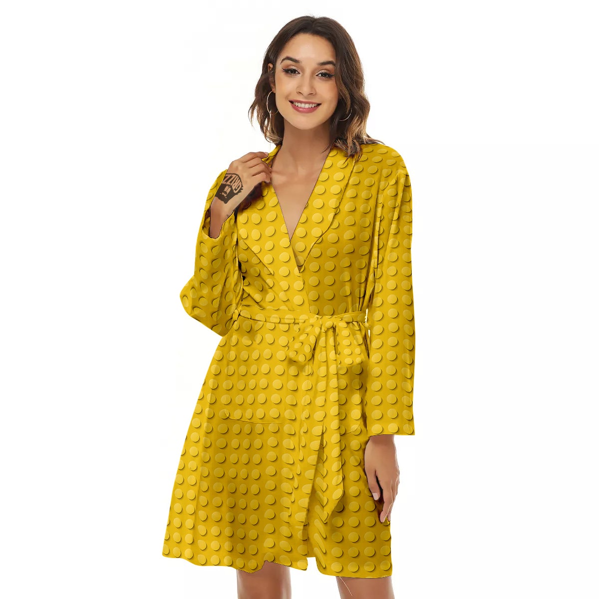 Plastic Building Blocks Yellow Print Pattern Women's Robe-grizzshop