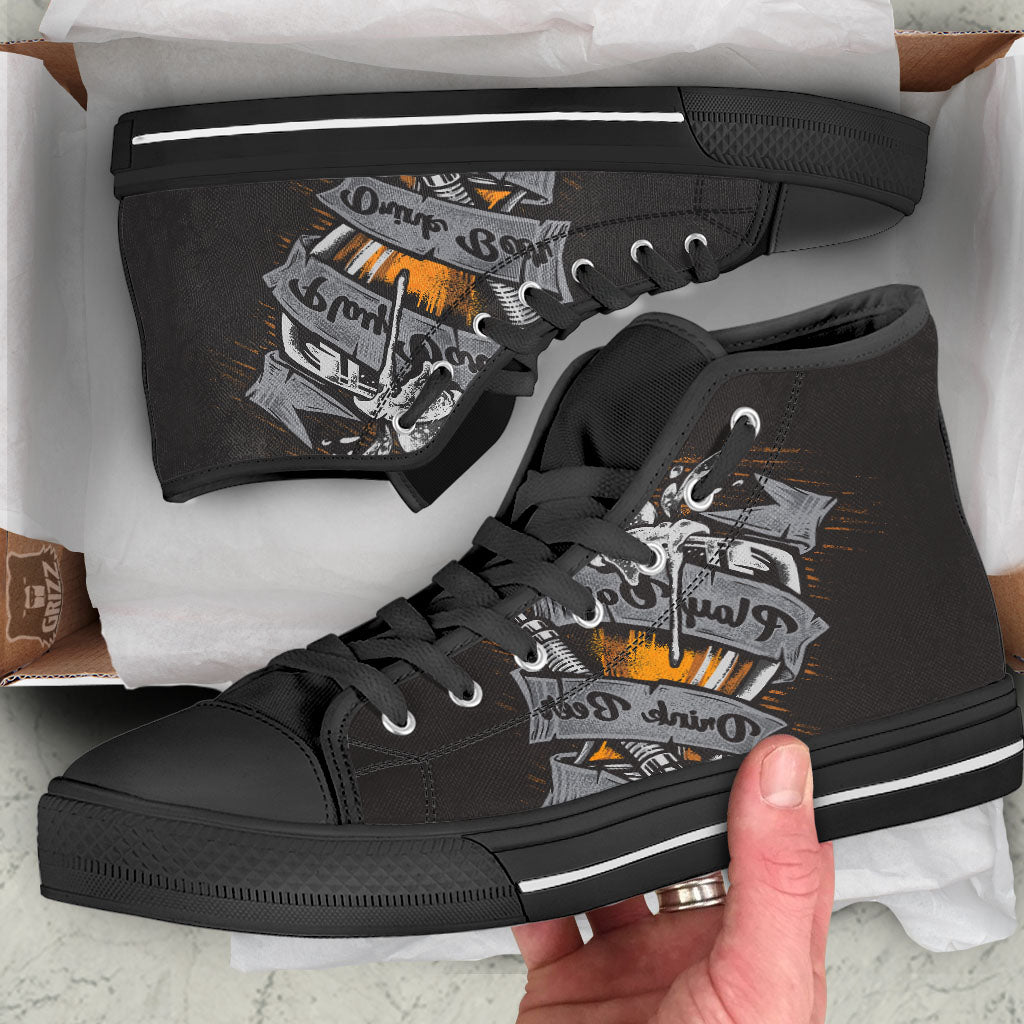 Play Dart Drink Beer Print Black High Top Shoes-grizzshop