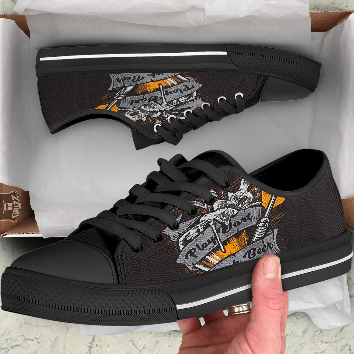 Play Dart Drink Beer Print Black Low Top Shoes-grizzshop