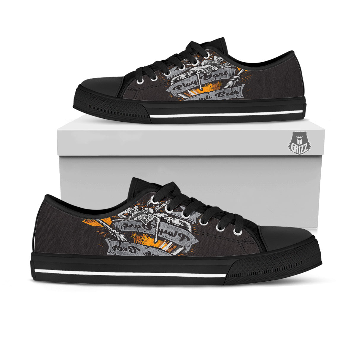 Play Dart Drink Beer Print Black Low Top Shoes-grizzshop
