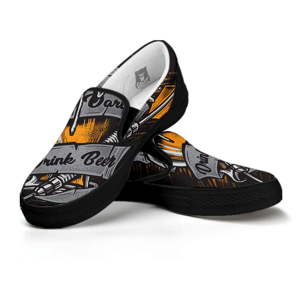 Play Dart Drink Beer Print Black Slip On Shoes-grizzshop
