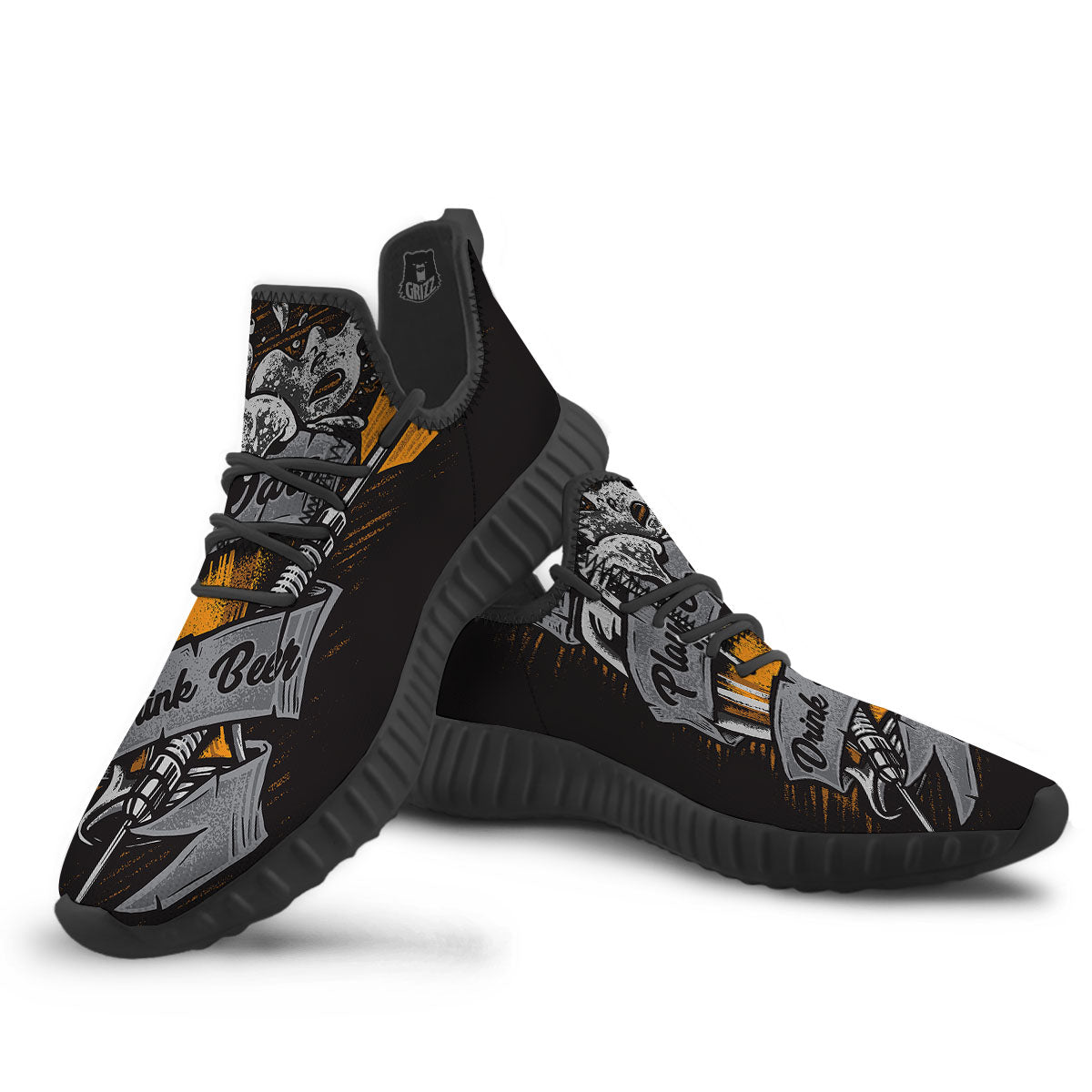 Play Dart Drink Beer Print Black Walking Shoes-grizzshop