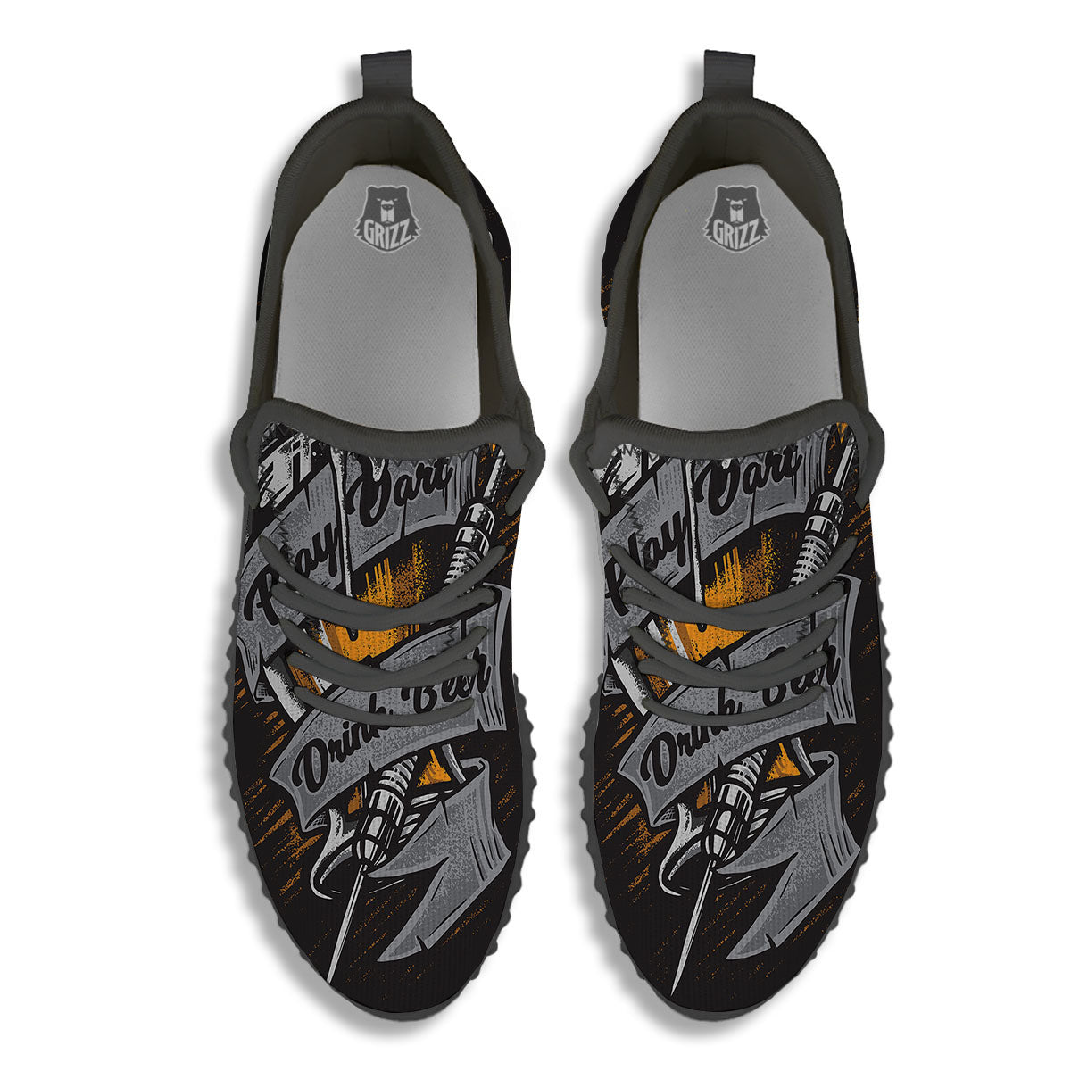 Play Dart Drink Beer Print Black Walking Shoes-grizzshop