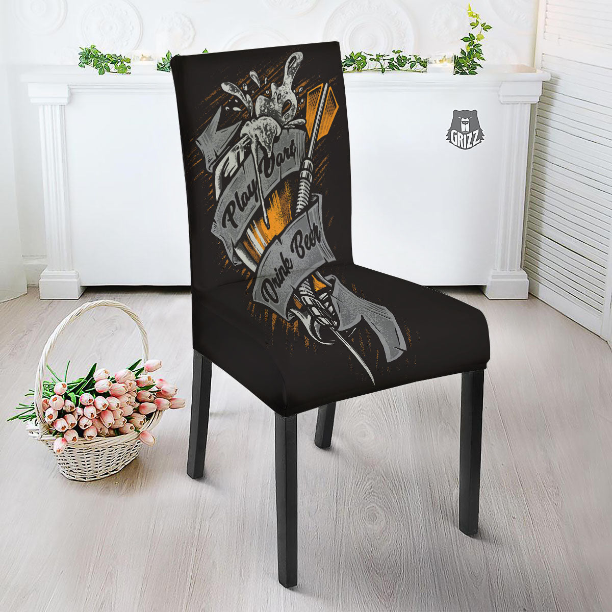 Play Dart Drink Beer Print Dining Chair Slipcover-grizzshop