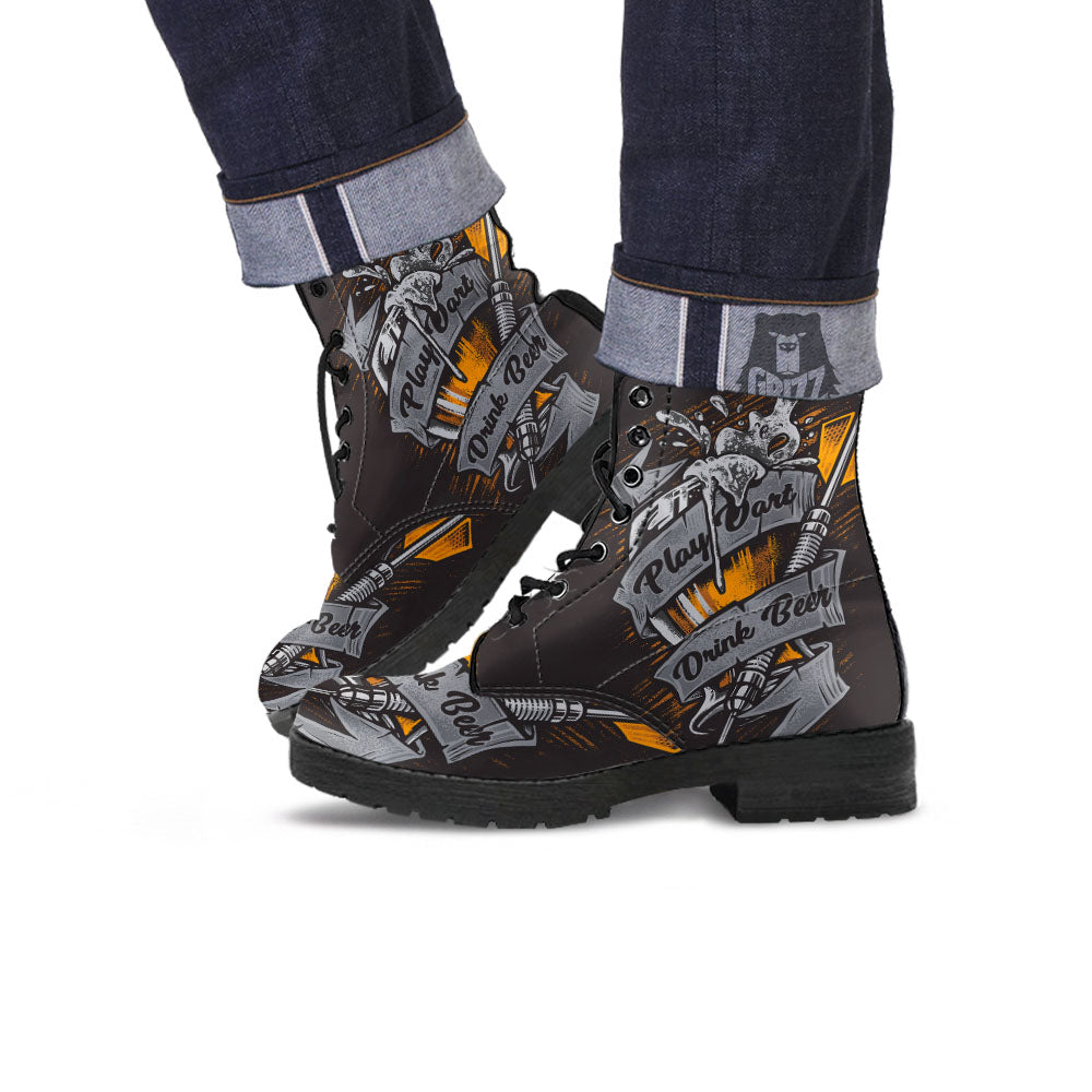 Play Dart Drink Beer Print Leather Boots-grizzshop