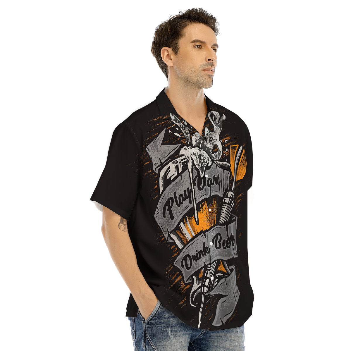 Play Dart Drink Beer Print Men's Hawaiian Shirt-grizzshop