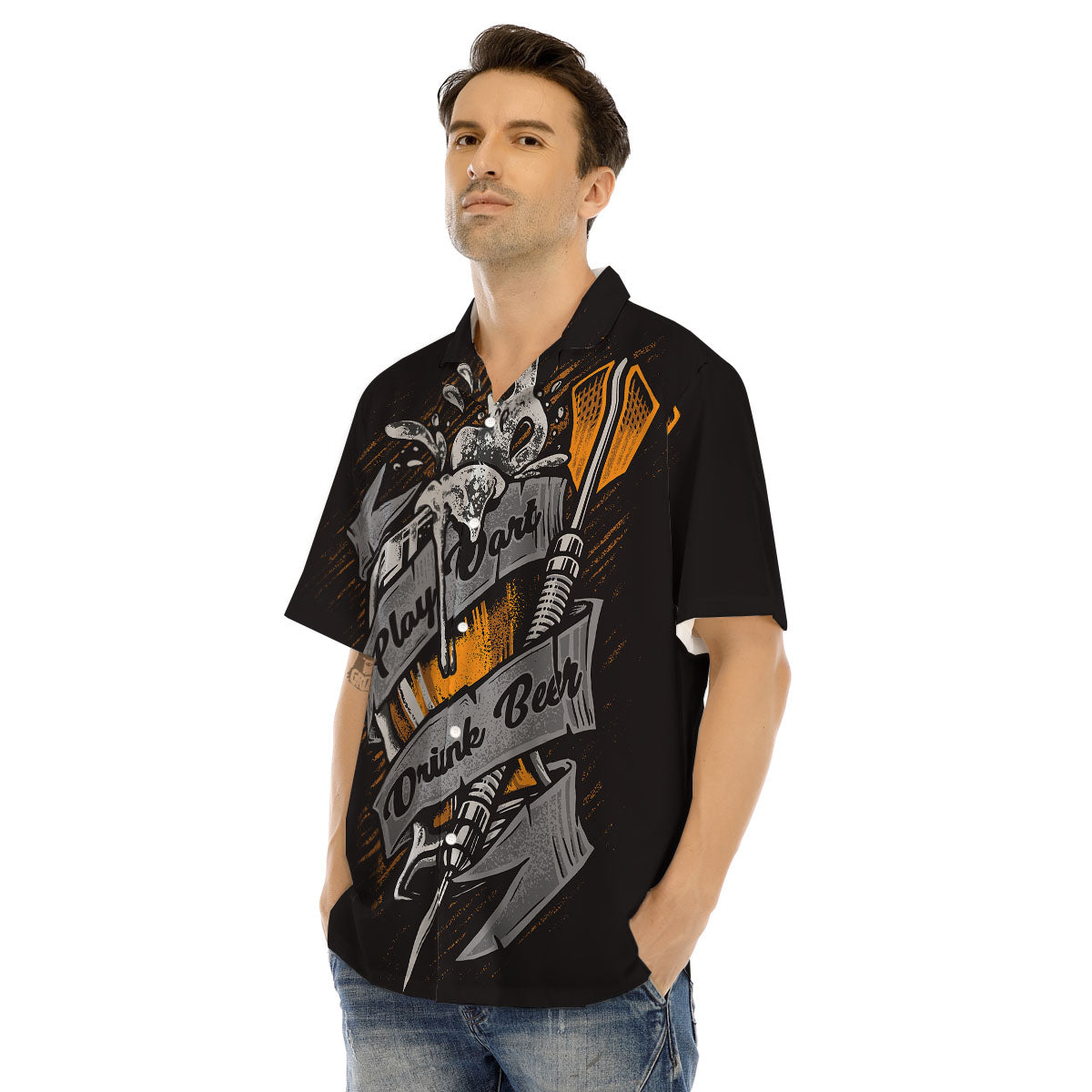 Play Dart Drink Beer Print Men's Hawaiian Shirt-grizzshop