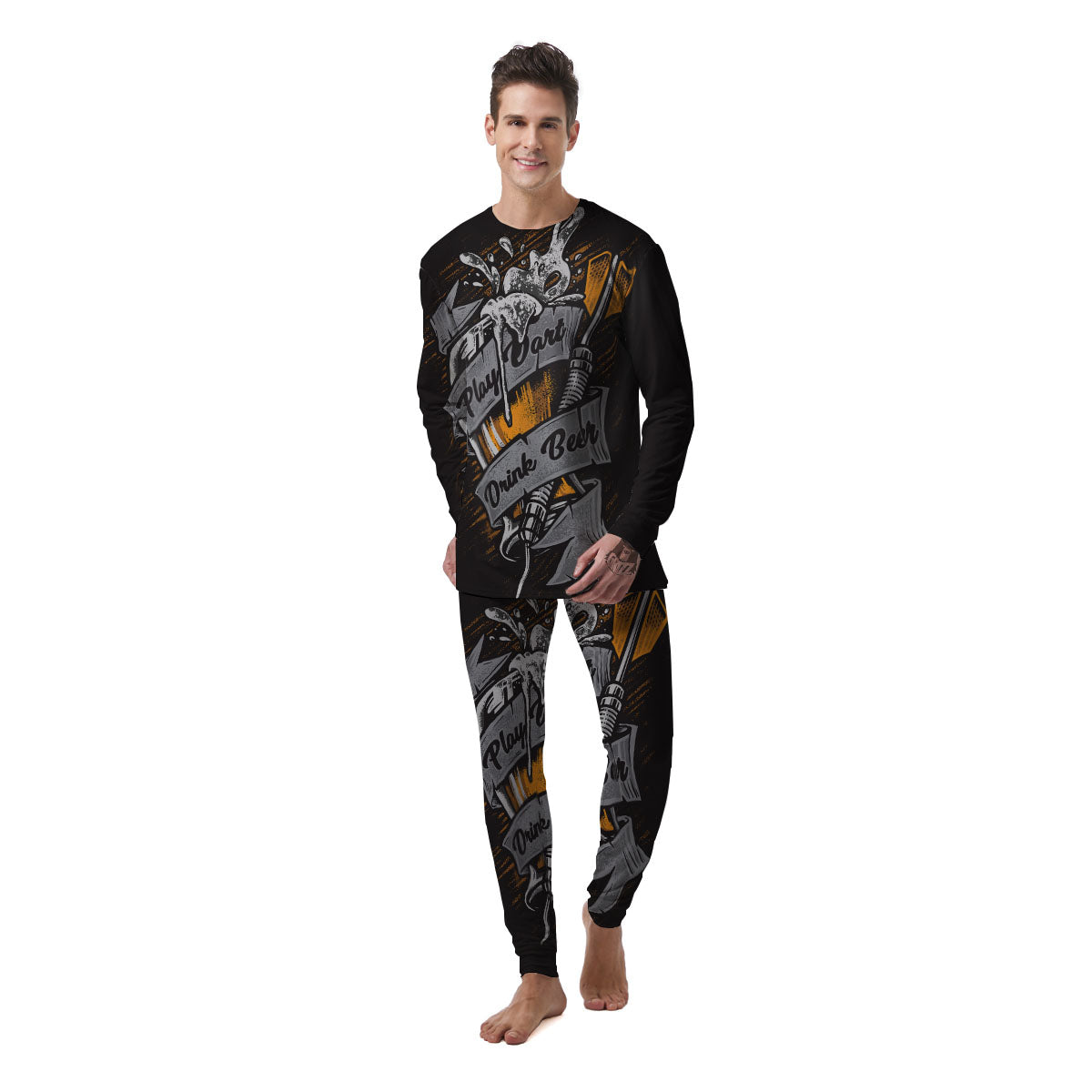 Play Dart Drink Beer Print Men's Pajamas-grizzshop