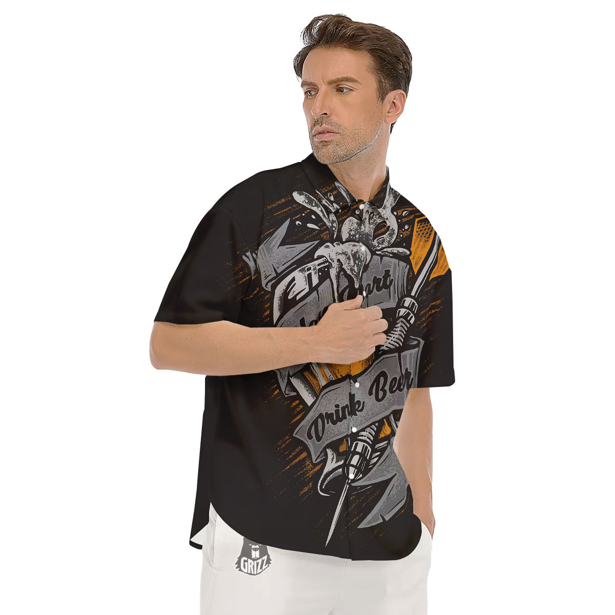 Play Dart Drink Beer Print Men's Short Sleeve Shirts-grizzshop