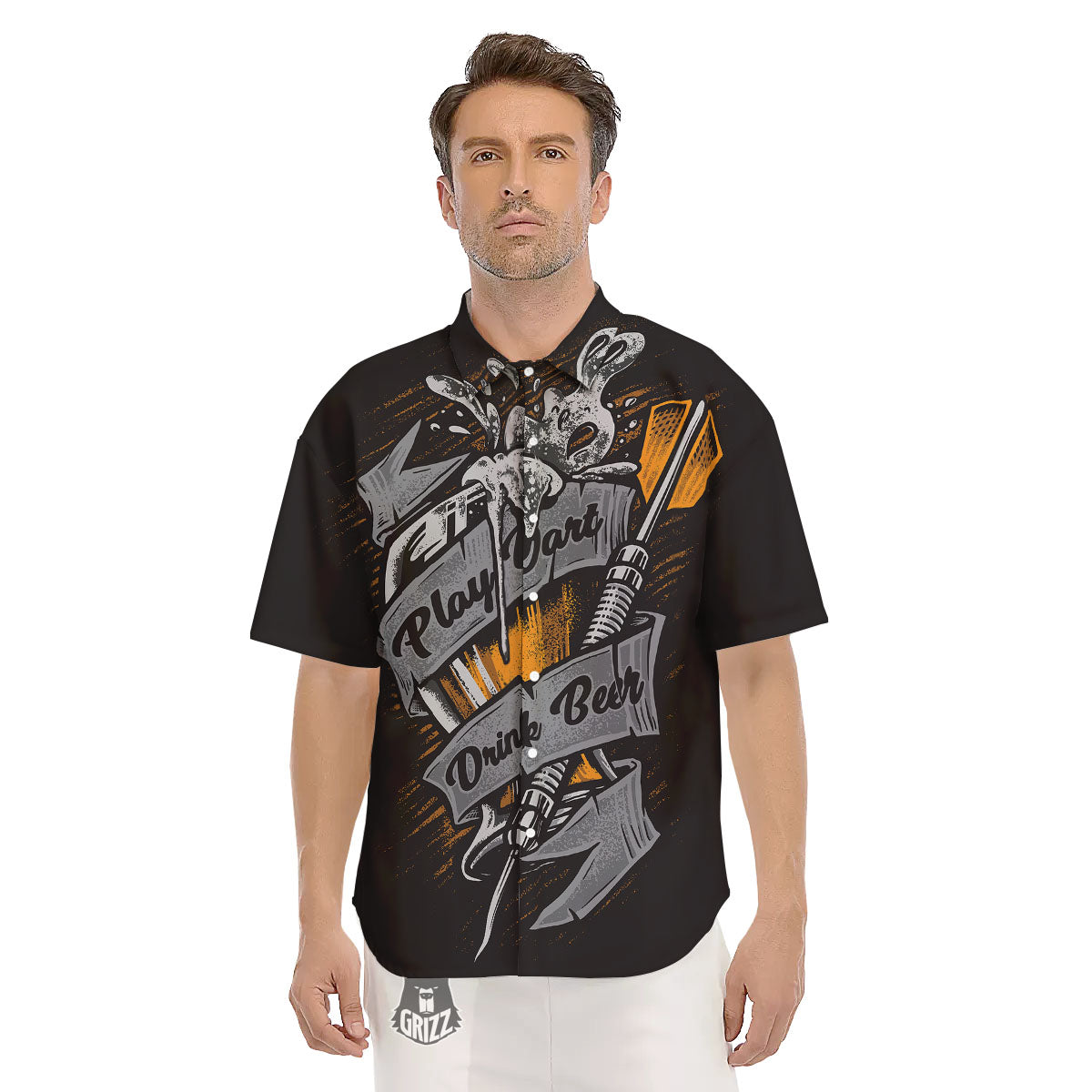 Play Dart Drink Beer Print Men's Short Sleeve Shirts-grizzshop