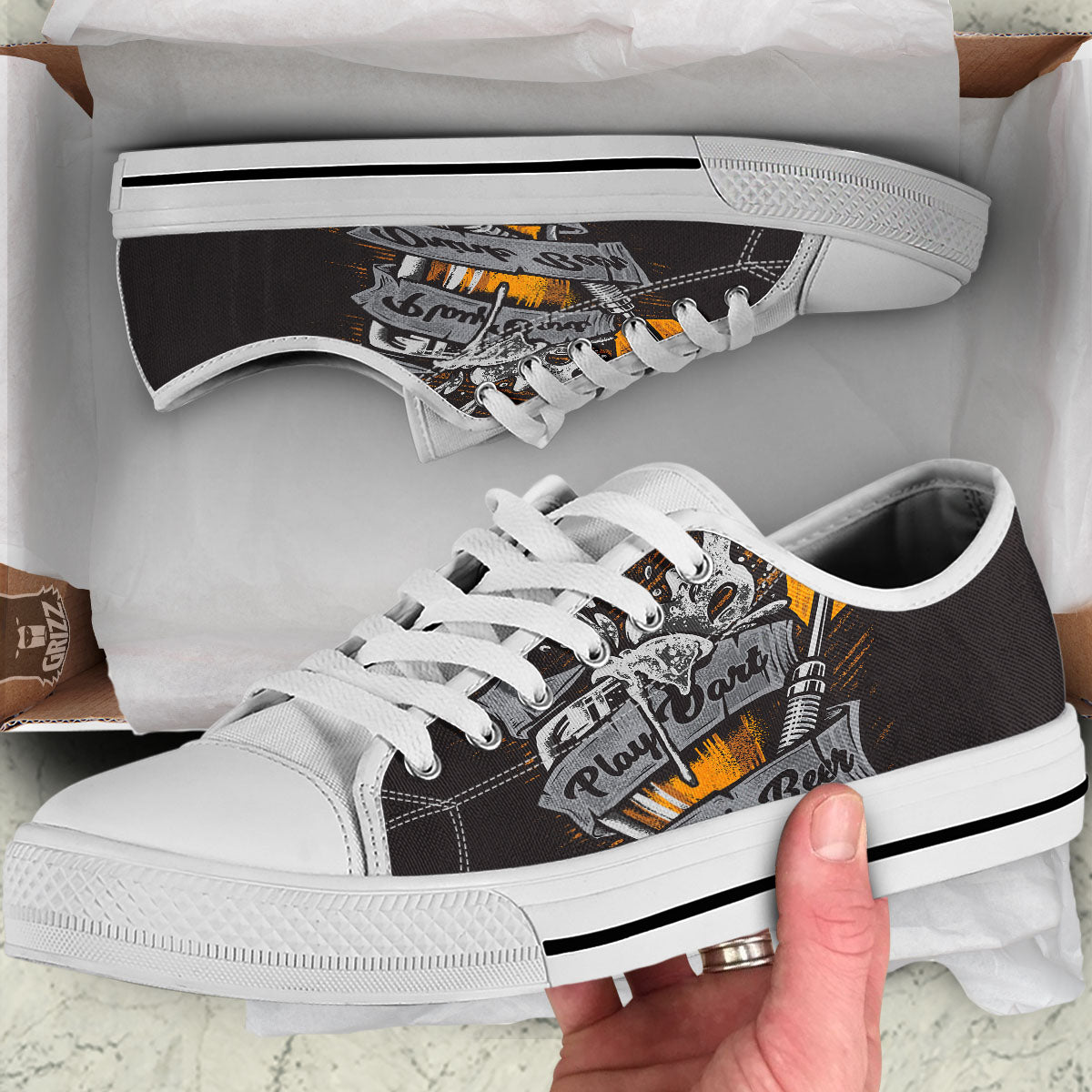 Play Dart Drink Beer Print White Low Top Shoes-grizzshop