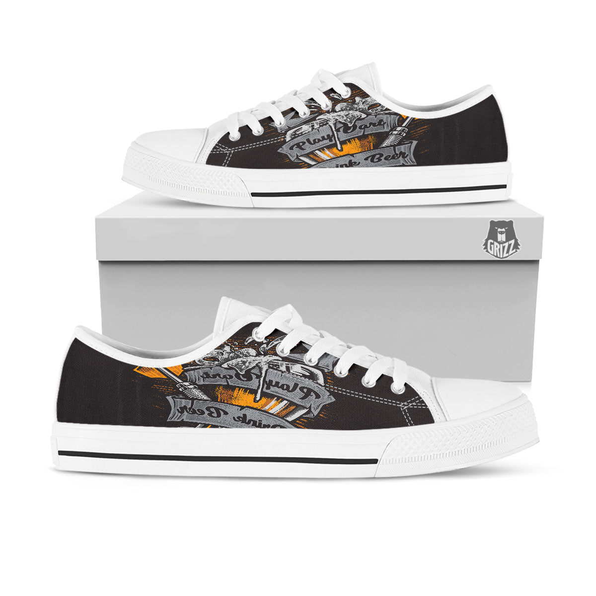 Play Dart Drink Beer Print White Low Top Shoes-grizzshop