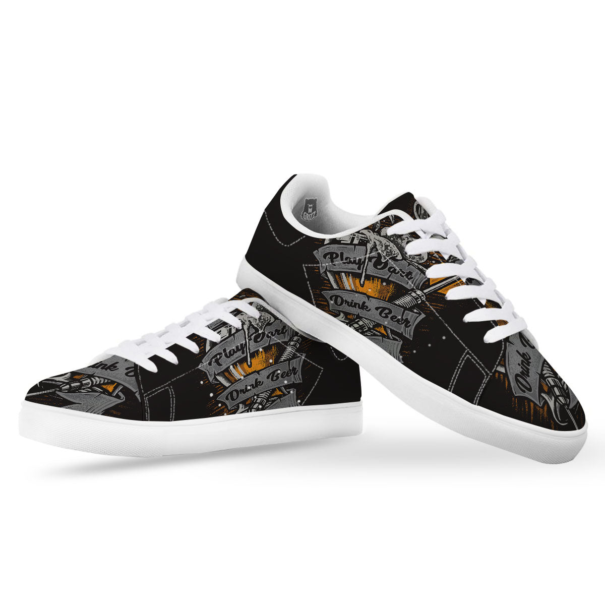 Play Dart Drink Beer Print White Low Top Sneakers-grizzshop