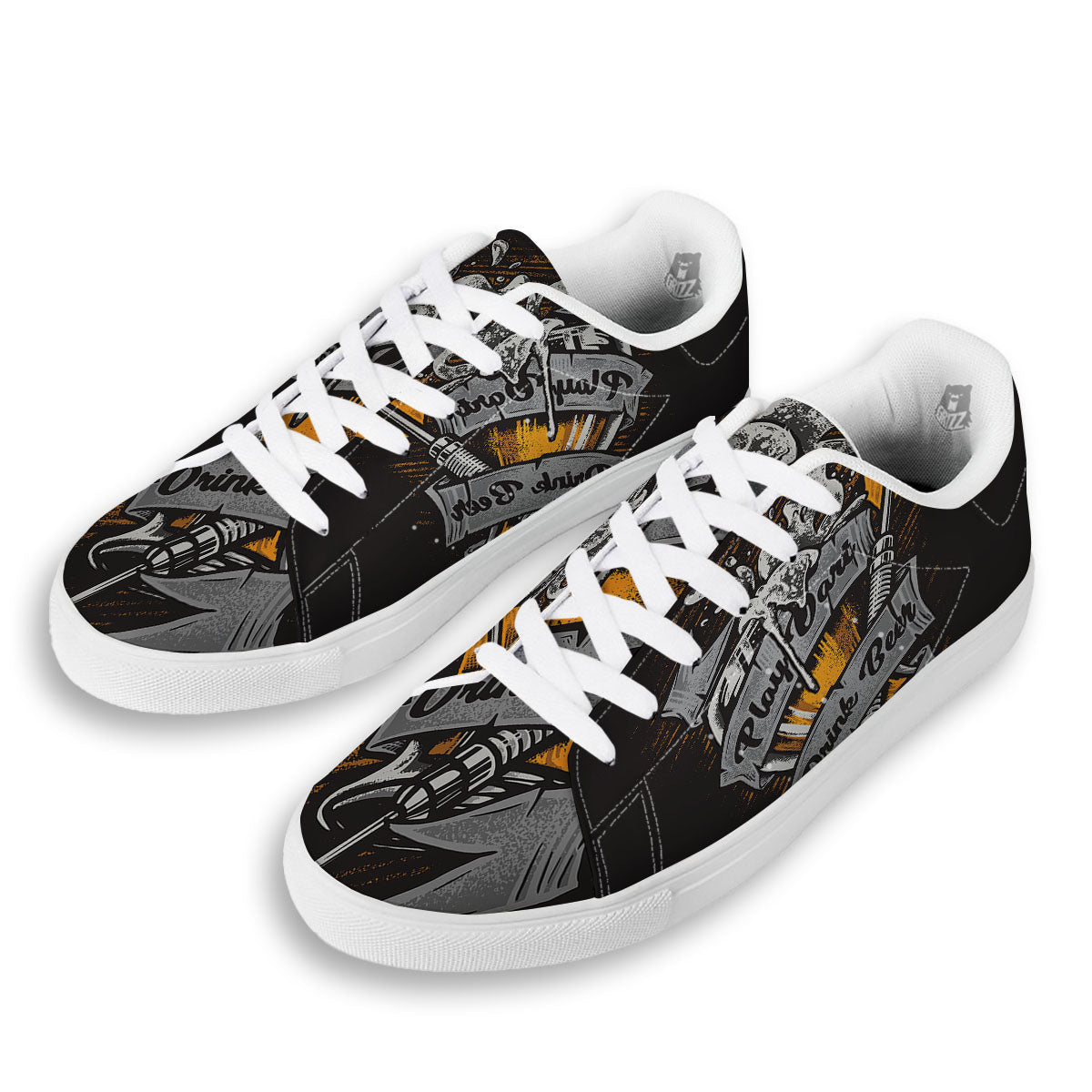 Play Dart Drink Beer Print White Low Top Sneakers-grizzshop