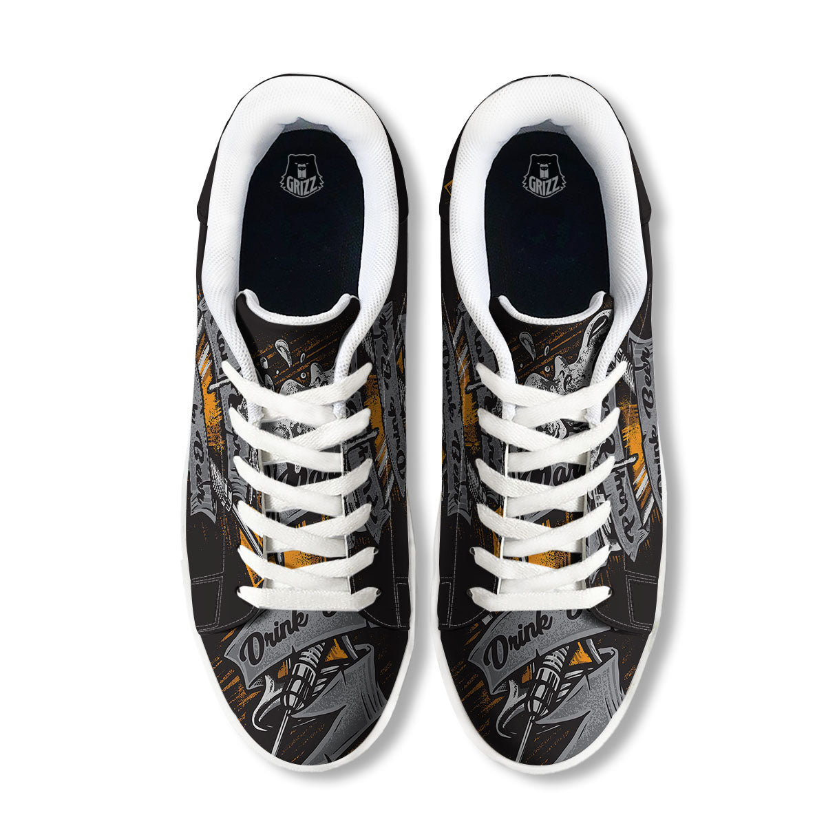 Play Dart Drink Beer Print White Low Top Sneakers-grizzshop