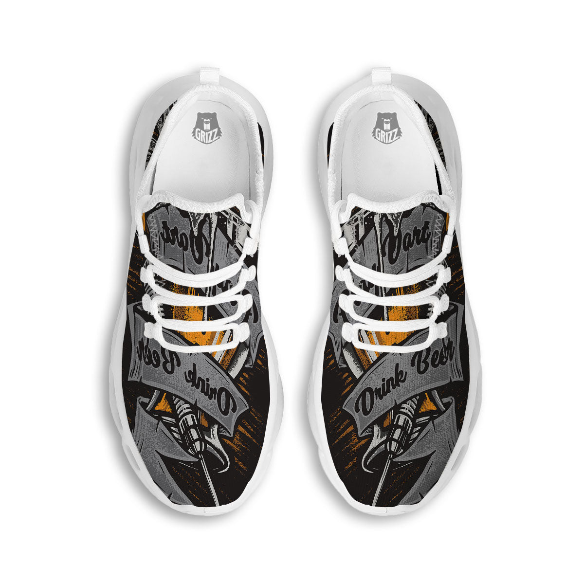 Play Dart Drink Beer Print White Running Shoes-grizzshop