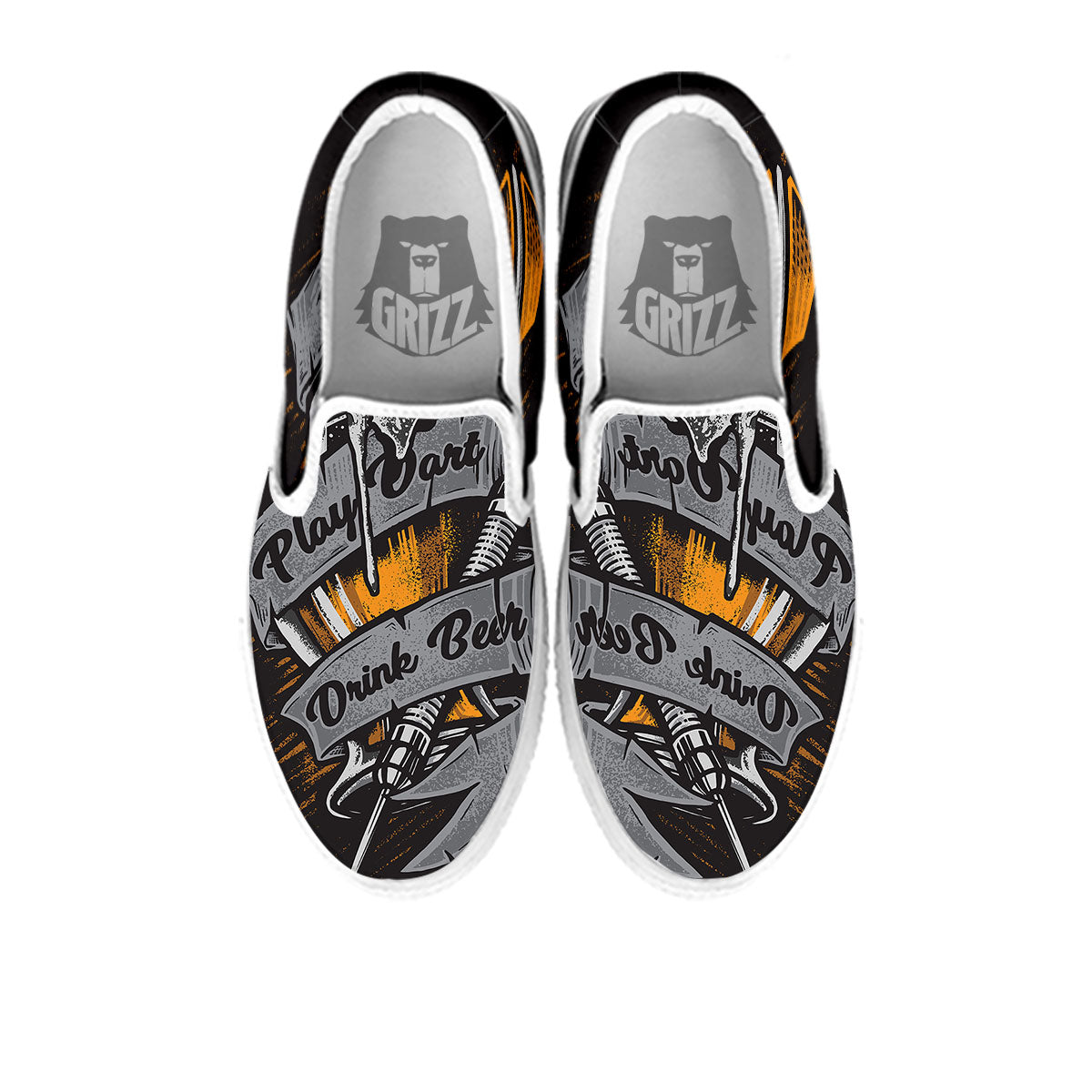 Play Dart Drink Beer Print White Slip On Shoes-grizzshop