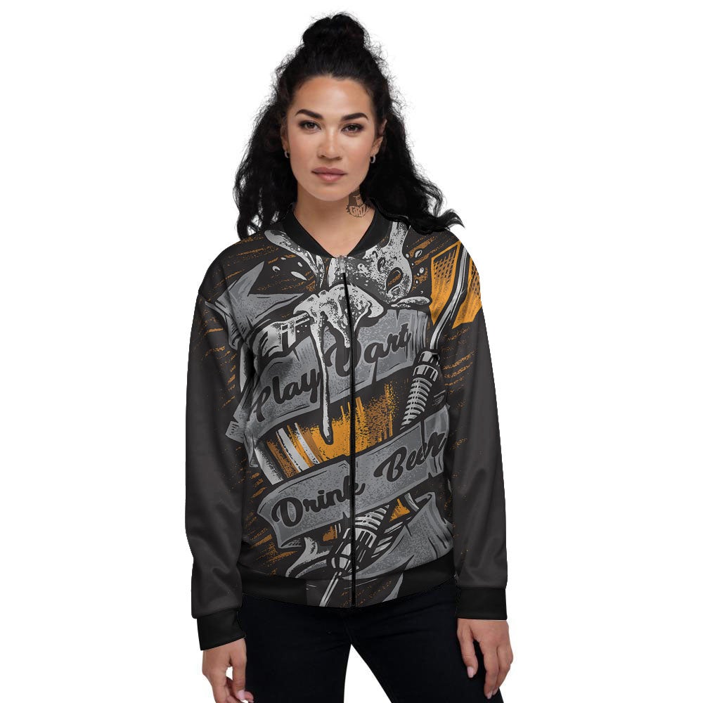Play Dart Drink Beer Print Women's Bomber Jacket-grizzshop
