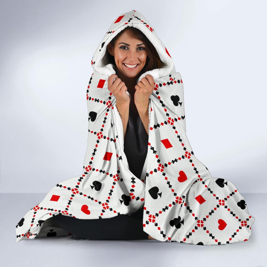 Playing Card Casino Poker Pattern Print Hooded Blanket-grizzshop