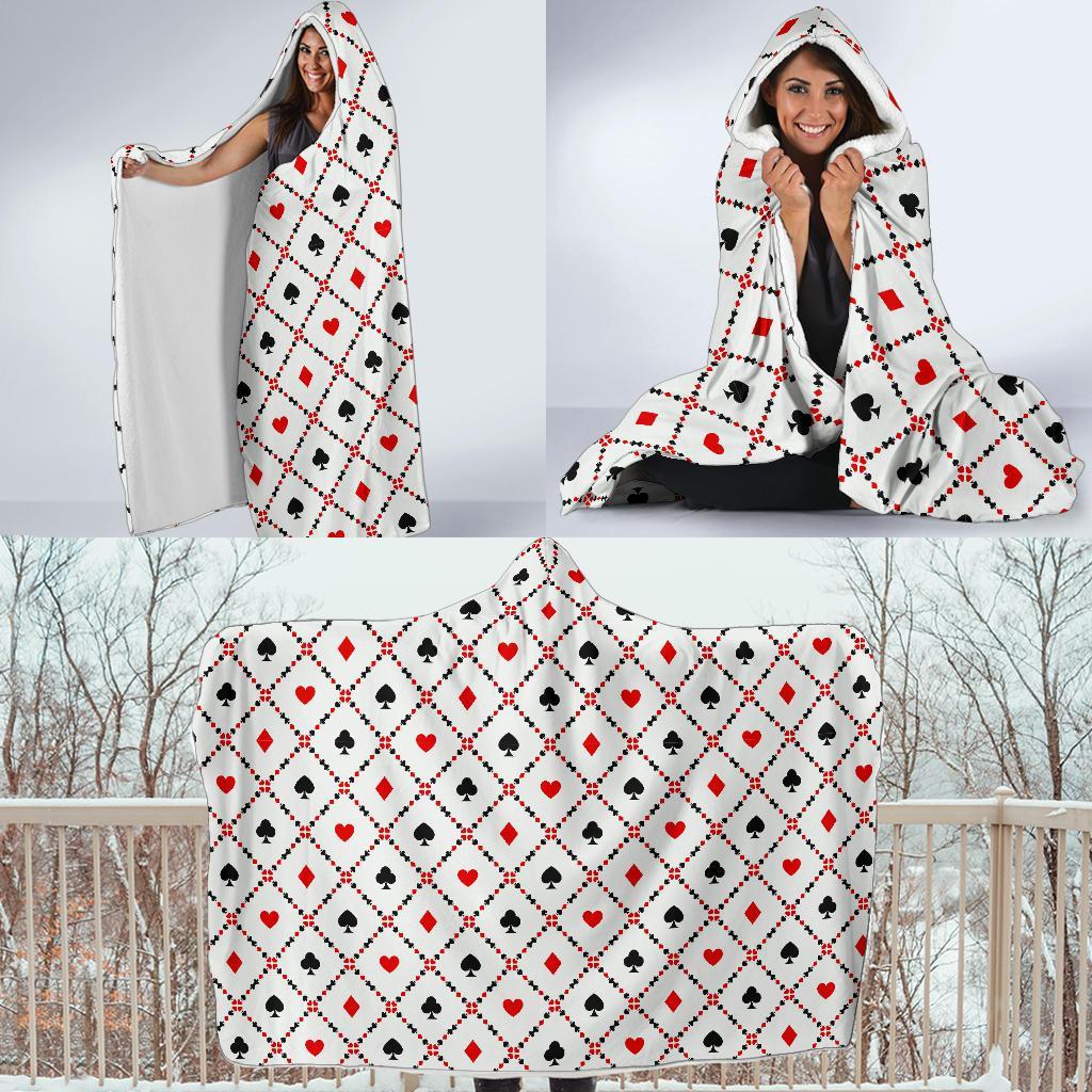 Playing Card Casino Poker Pattern Print Hooded Blanket-grizzshop