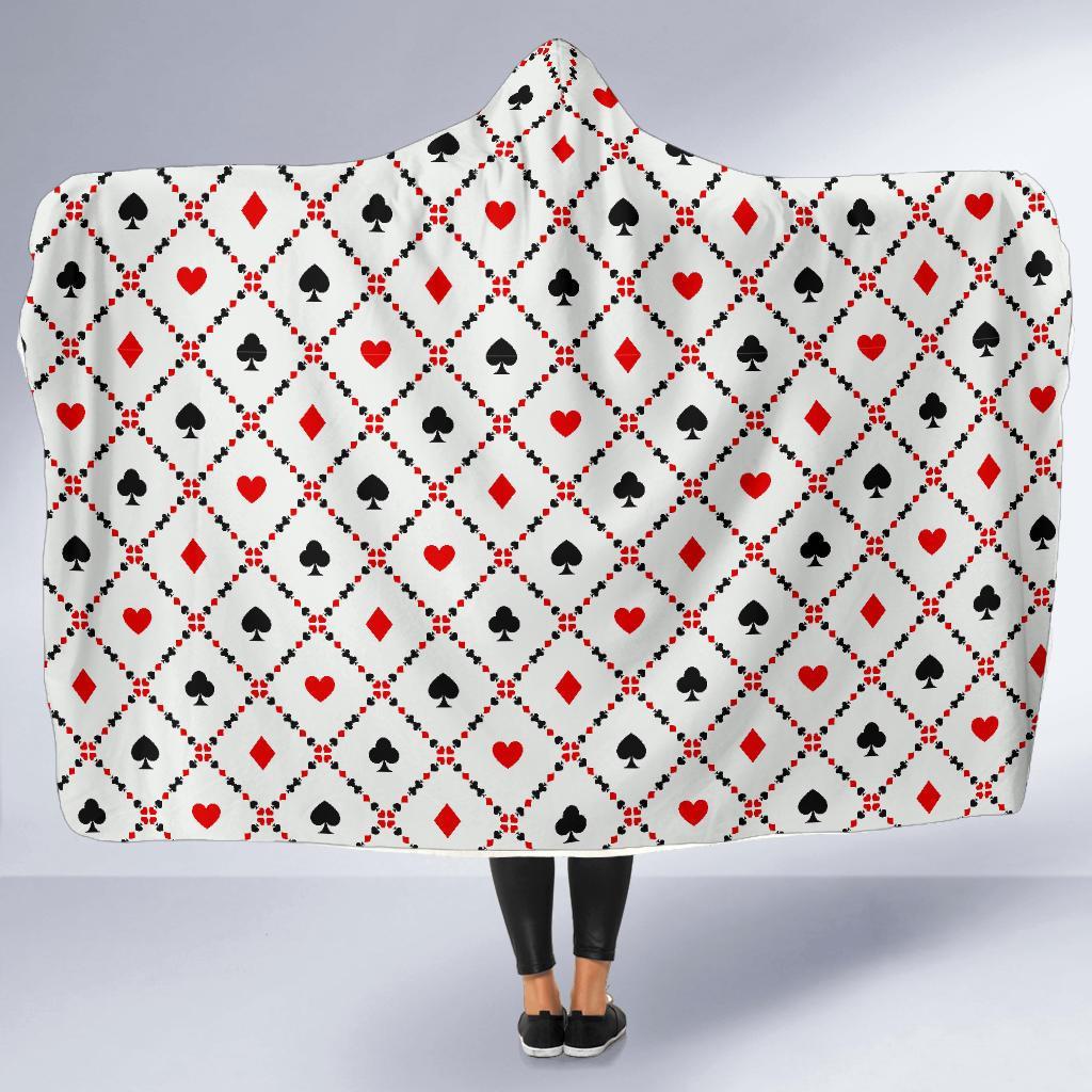 Playing Card Casino Poker Pattern Print Hooded Blanket-grizzshop