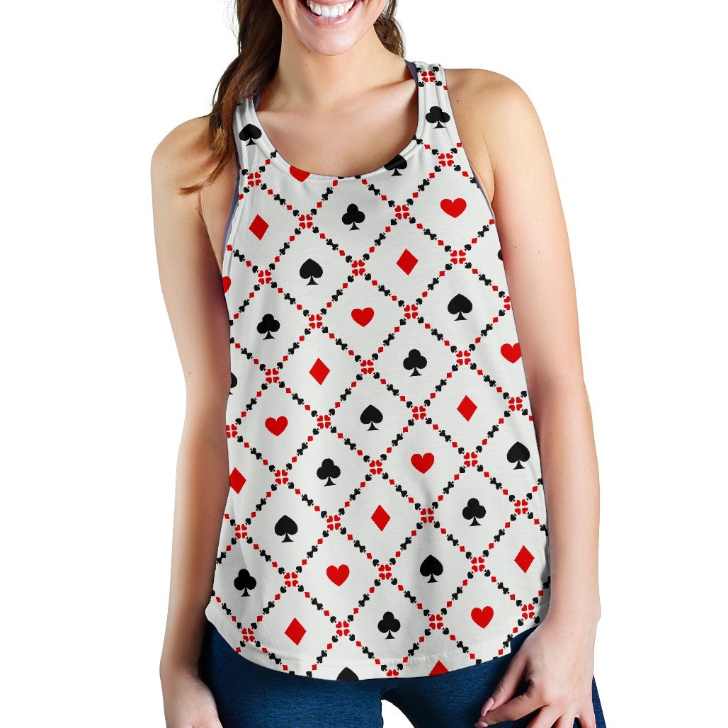 Playing Card Casino Poker Pattern Print Women's Racerback Tank Tops-grizzshop