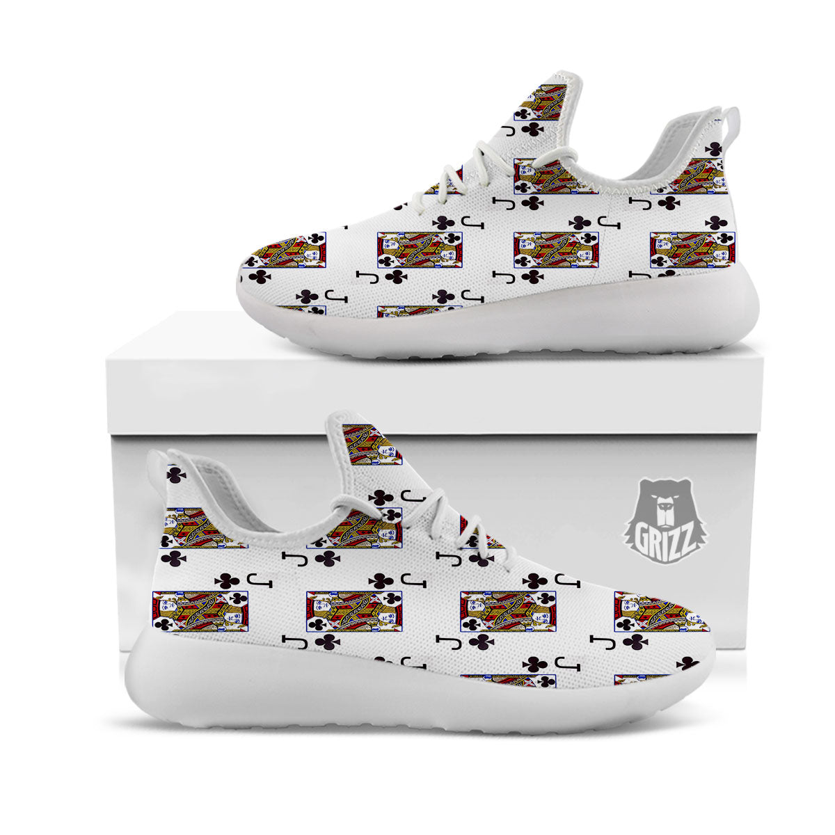 Playing Card Jack Of Clubs Print Pattern White Athletic Shoes-grizzshop