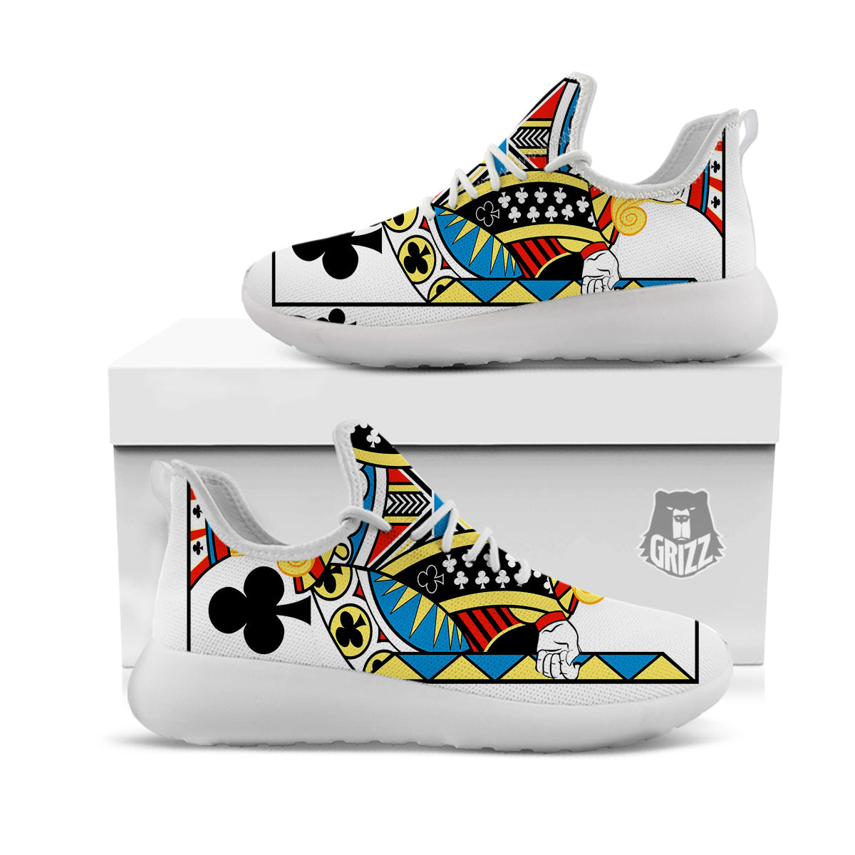 Playing Card Jack Of Clubs Print White Athletic Shoes-grizzshop