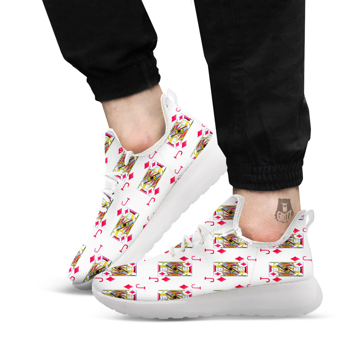 Playing Card Jack Of Diamonds Print Pattern White Athletic Shoes-grizzshop