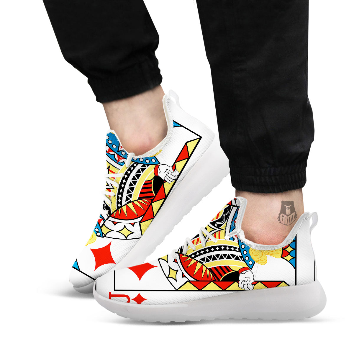 Playing Card Jack Of Diamonds Print White Athletic Shoes-grizzshop