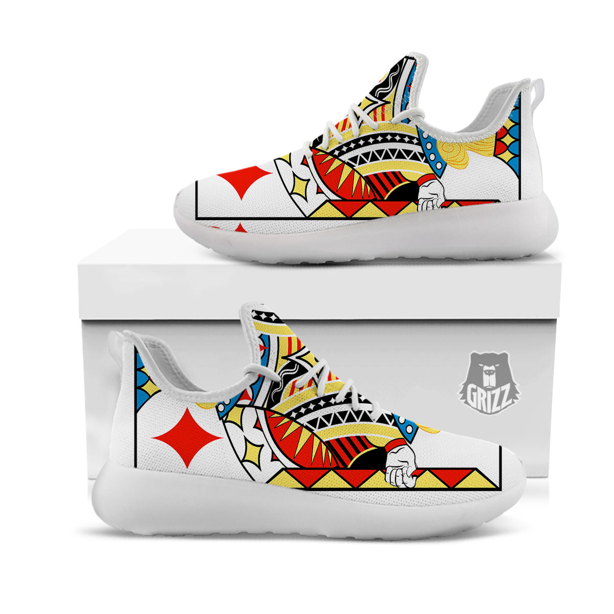 Playing Card Jack Of Diamonds Print White Athletic Shoes-grizzshop