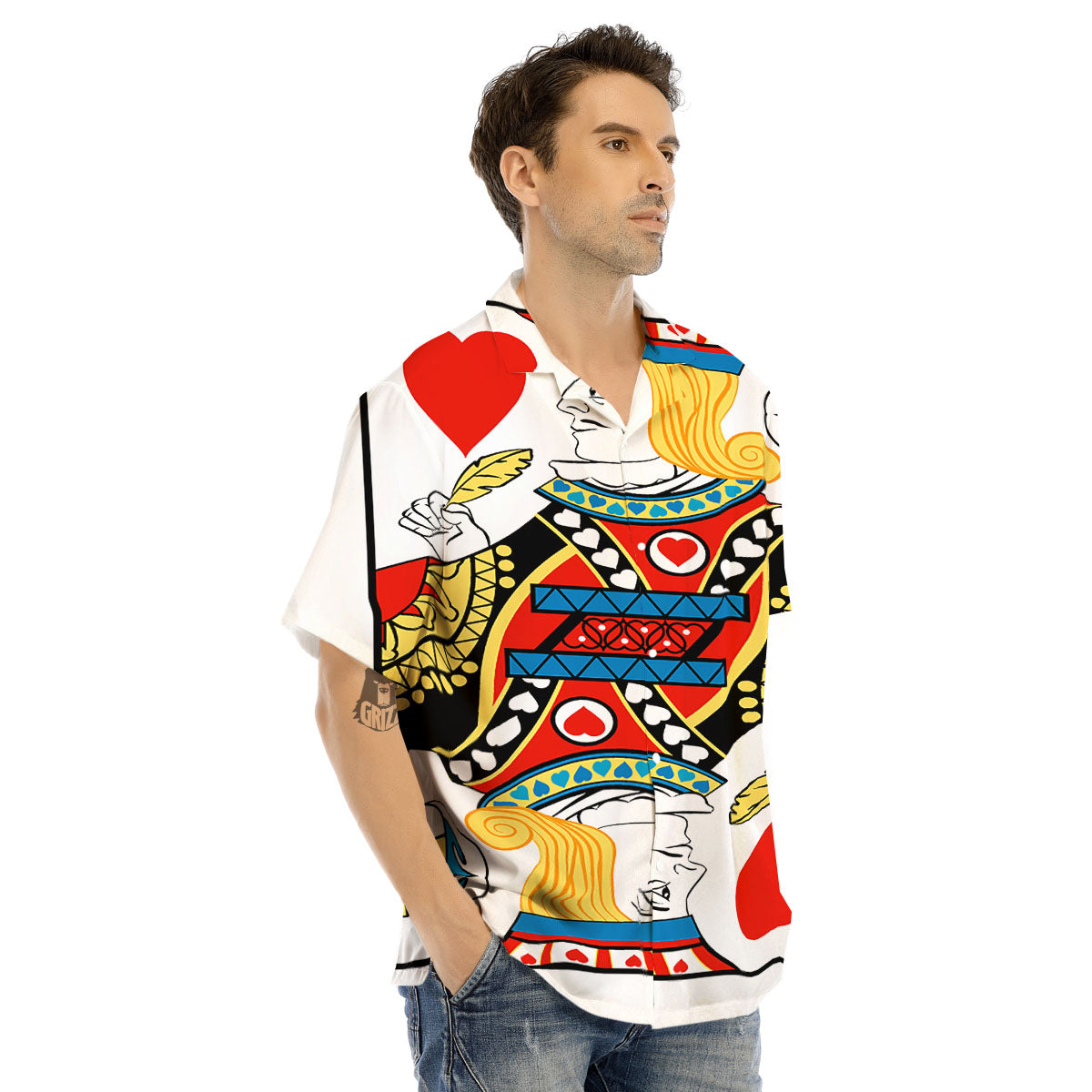 Playing Card Jack Of Hearts Print Men's Hawaiian Shirt-grizzshop
