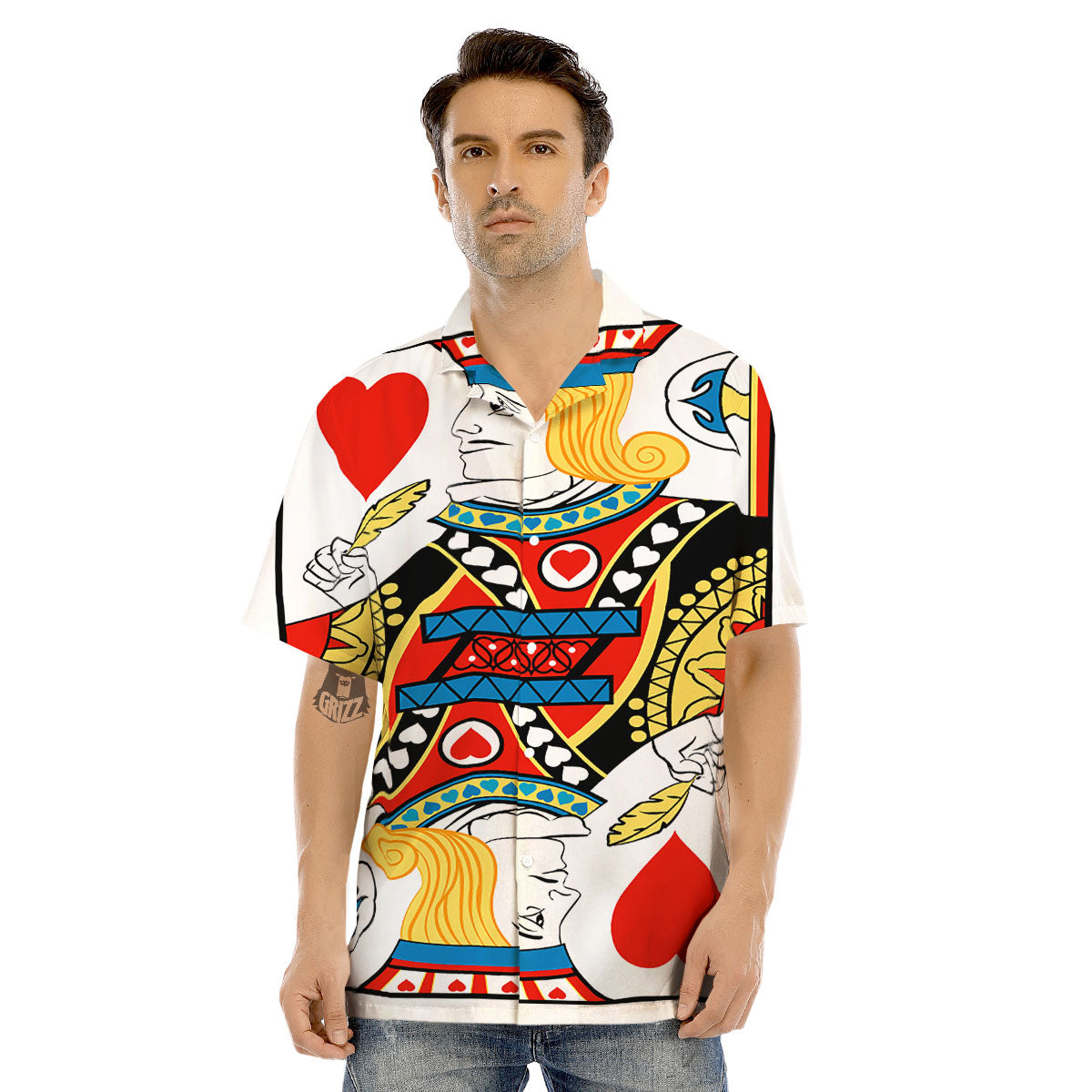 Playing Card Jack Of Hearts Print Men's Hawaiian Shirt-grizzshop