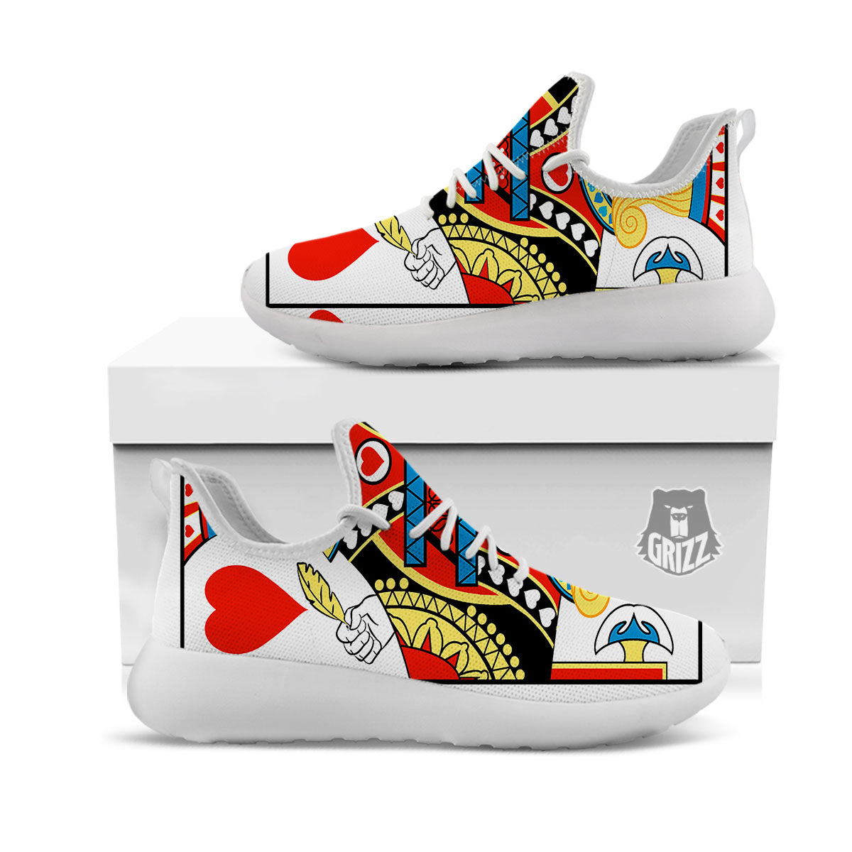 Playing Card Jack Of Hearts Print White Athletic Shoes-grizzshop