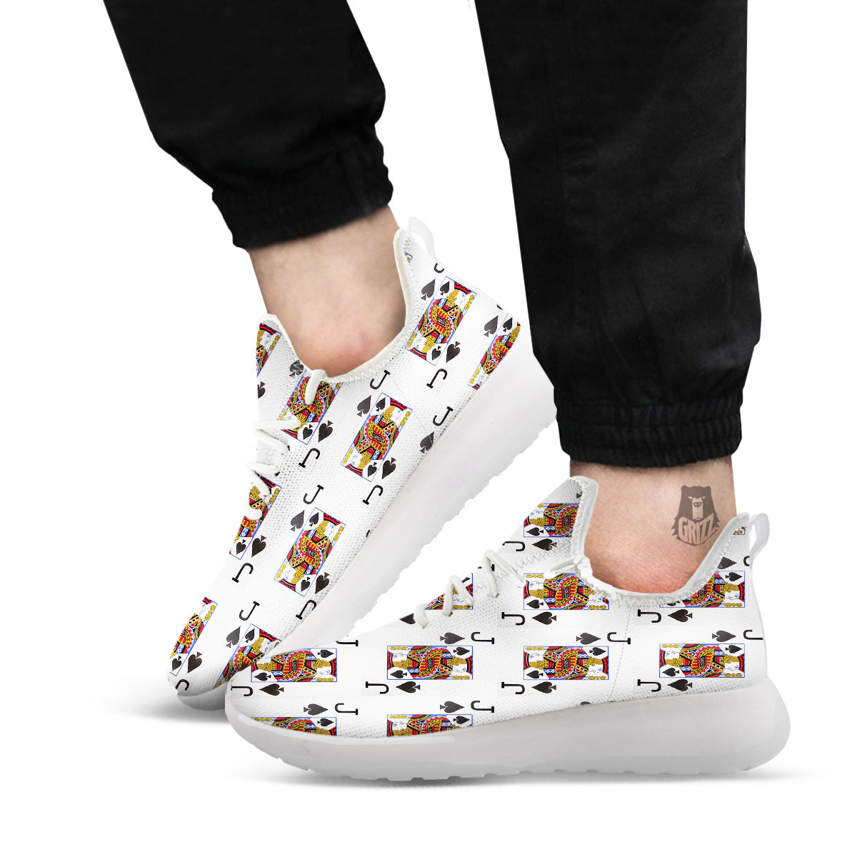 Playing Card Jack Of Spades Print Pattern White Athletic Shoes-grizzshop