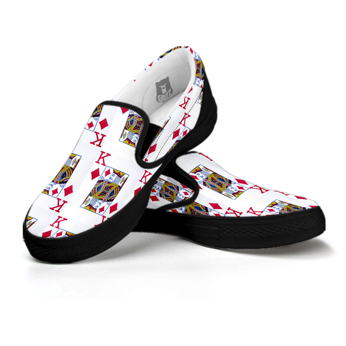 Playing Card King Of Diamonds Print Pattern Black Slip On Shoes-grizzshop
